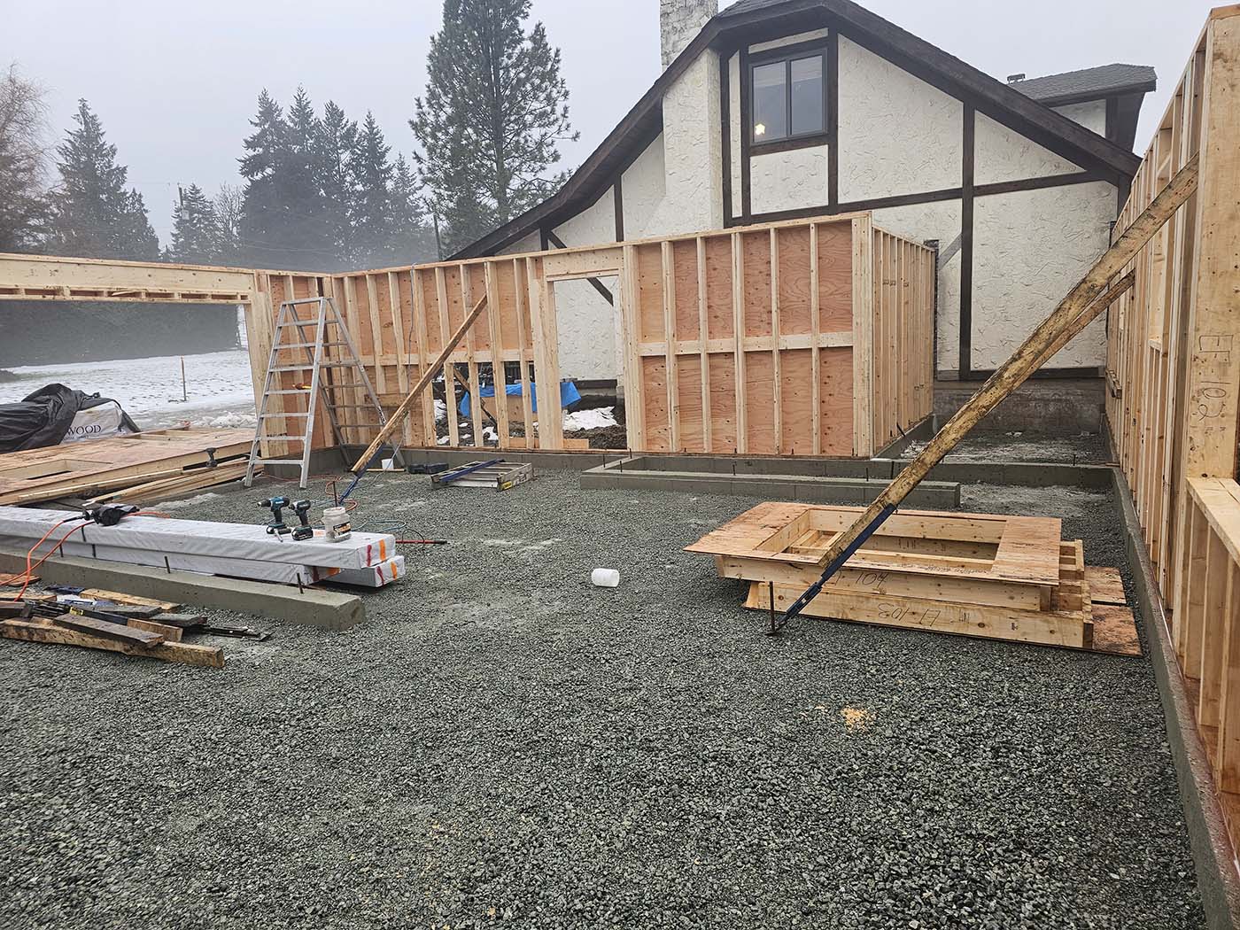 House under construction with wooden framing