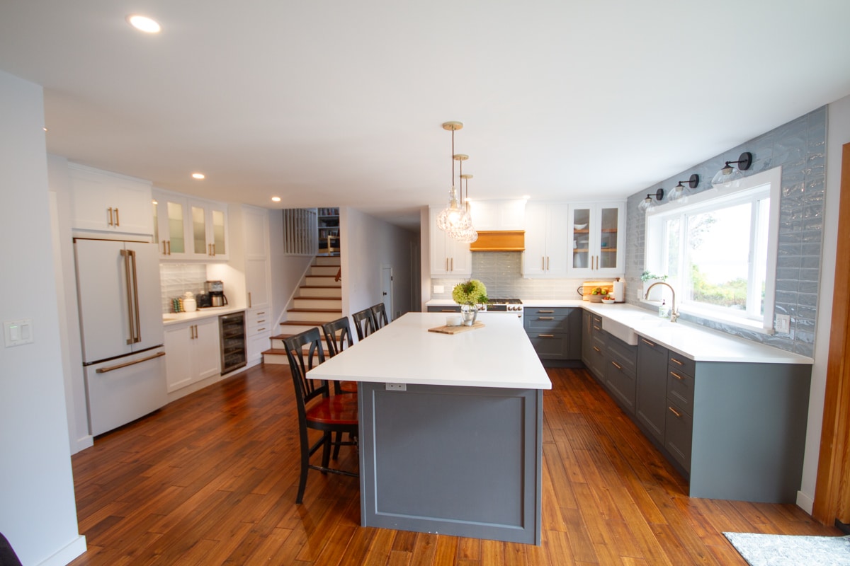 Modern kitchen with wooden flooring