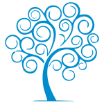 Blue stylized swirling tree design